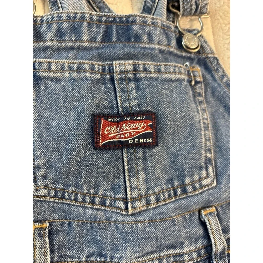 Vintage Old Navy Baby Denim Overalls Shortalls 4T Blue Jeans family Photo Retro